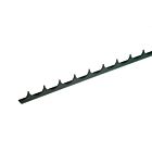 A long black metal spike comb strip with sharp serrated edges for wall or fence security and intruder deterrence.