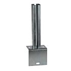 A hot-dip galvanised L-shape base plate designed for mounting a 60x40 box section vertical post securely to a surface.