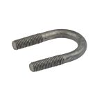 Detailed view of a hot-dip galvanized M12 U-bolt with threaded ends used for mounting pipes or securing threaded rods.