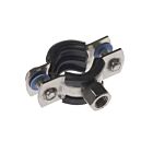 A stainless steel 316 pipe clamp with a black rubber lining, featuring an M8 threaded nut and two mounting screws.