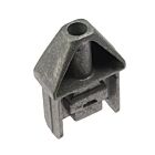 Cast metal safety end connector featuring a triangular top and a rectangular plug for horizontal box section railing tubes.