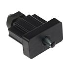 A black rectangular plastic end piece featuring a central metal spring-loaded pin for securing rectangular tube profiles.