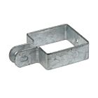 A square-shaped hot dip galvanized steel end bracket designed for securing chain link mesh fencing to square posts.
