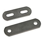 Two flat stainless steel 304 closing plates with rounded ends, showing one with circular holes and one with slotted openings.