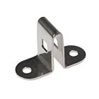 A polished stainless steel 304 mounting bracket for double wire mesh panels featuring two screw holes and square cutouts.