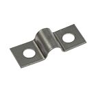 A small stainless steel saddle pipe clip with two holes for screws, designed for securing pipes and tubes firmly.