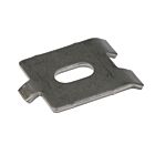 A flat stainless steel corner connector with an oval center hole designed for securing mesh panel fence sections together.