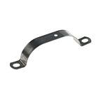 A stainless steel end strap connector with a curved bridge design and three mounting holes for securing pipes or tubes.