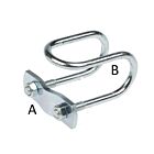 A silver-colored zinc-plated wire clamp assembly featuring a U-shaped loop and a flat plate secured by nuts.