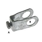 A hot-dip galvanised TJ 145 cross-connection clamp featuring a hex bolt and two large circular pipe openings.