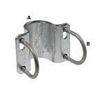 A durable 100mm hot-dip galvanised steel U-bolt clamp with two threaded bolts, ideal for industrial pipe mounting and support.