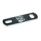 Zinc-plated rectangular metal wall plate with two elongated mounting slots and a central threaded nut for secure attachment.