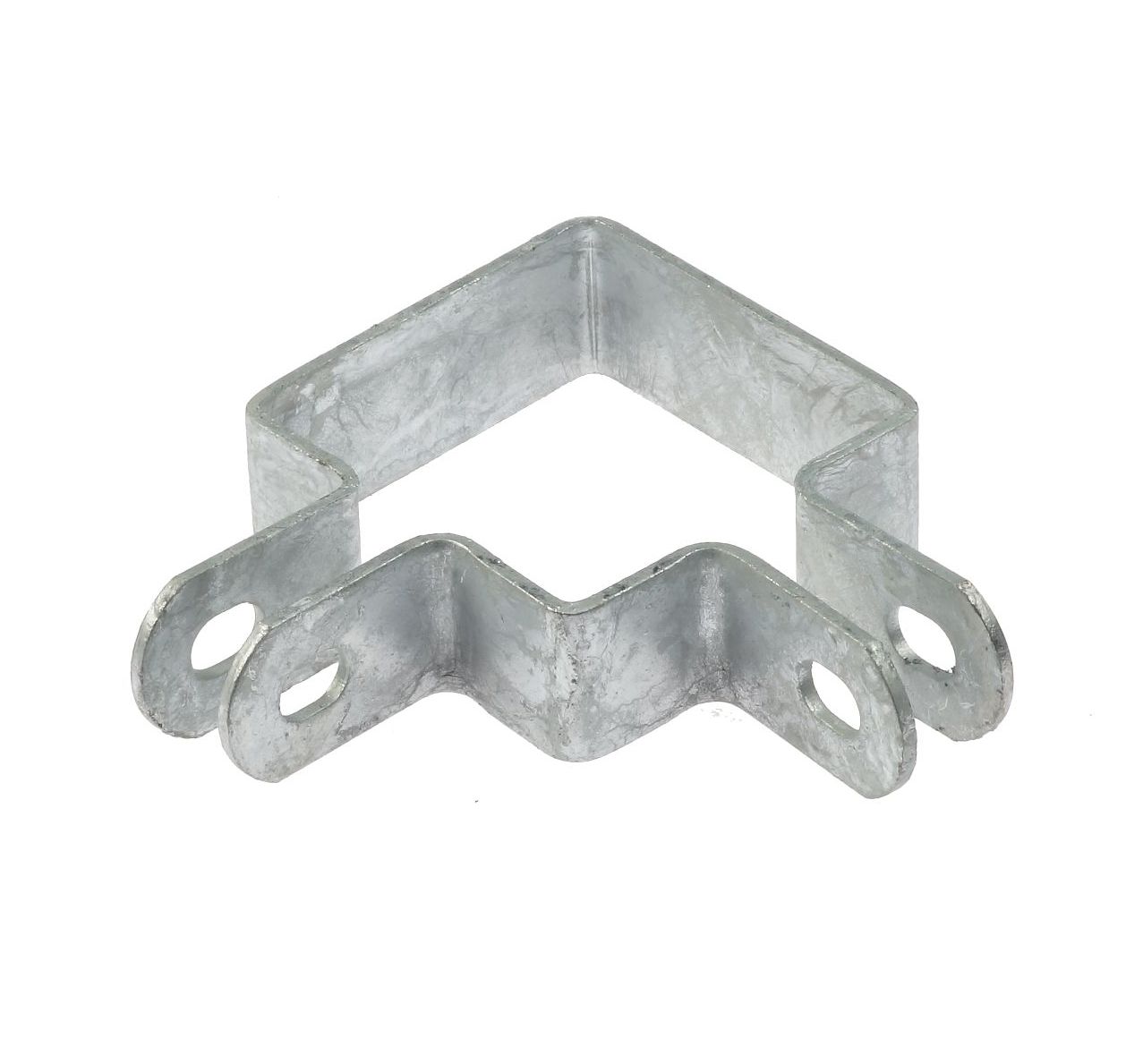 A hot-dip galvanised square steel angle bracket with double mounting holes, designed for 60x60mm square tubing and post applications.