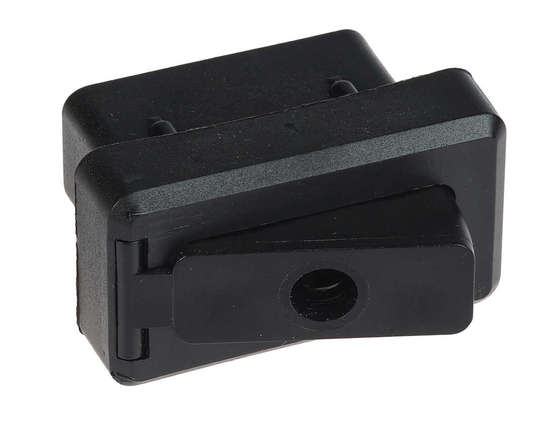 A black plastic variable corner end connection designed for 50x25, 50x30, and 60x40 mm box section profiles.