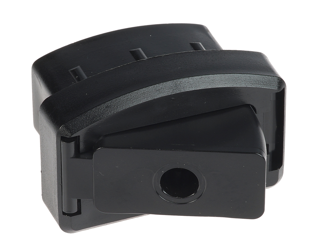 Left-side Flexton variable corner end connection in black plastic with an adjustable hinge for 50x25-30mm profile mounting.
