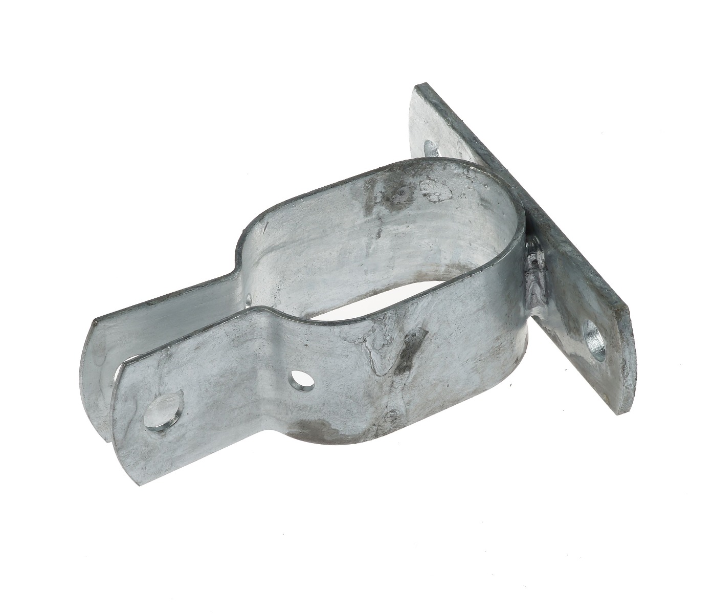 A hot-dip galvanised oval long brace bracket featuring a durable metal strap and mounting holes for secure industrial fastening.