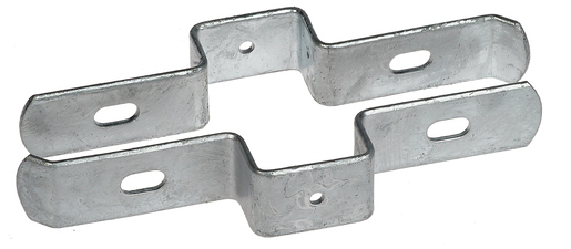 A silver hot-dip galvanized metal clamp bracket with an extended lip for attaching twin wire mesh to rectangular box sections.