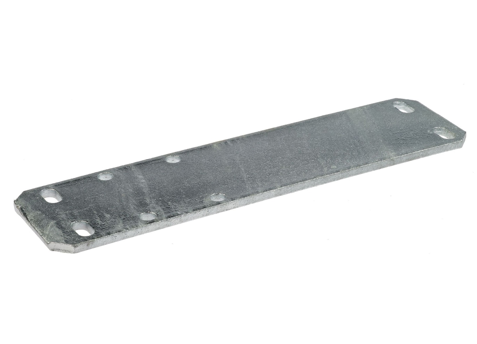 A flat heavy-duty hot-dip galvanised steel shoulder clamp plate with multiple pre-drilled holes for secure industrial mounting and connection.