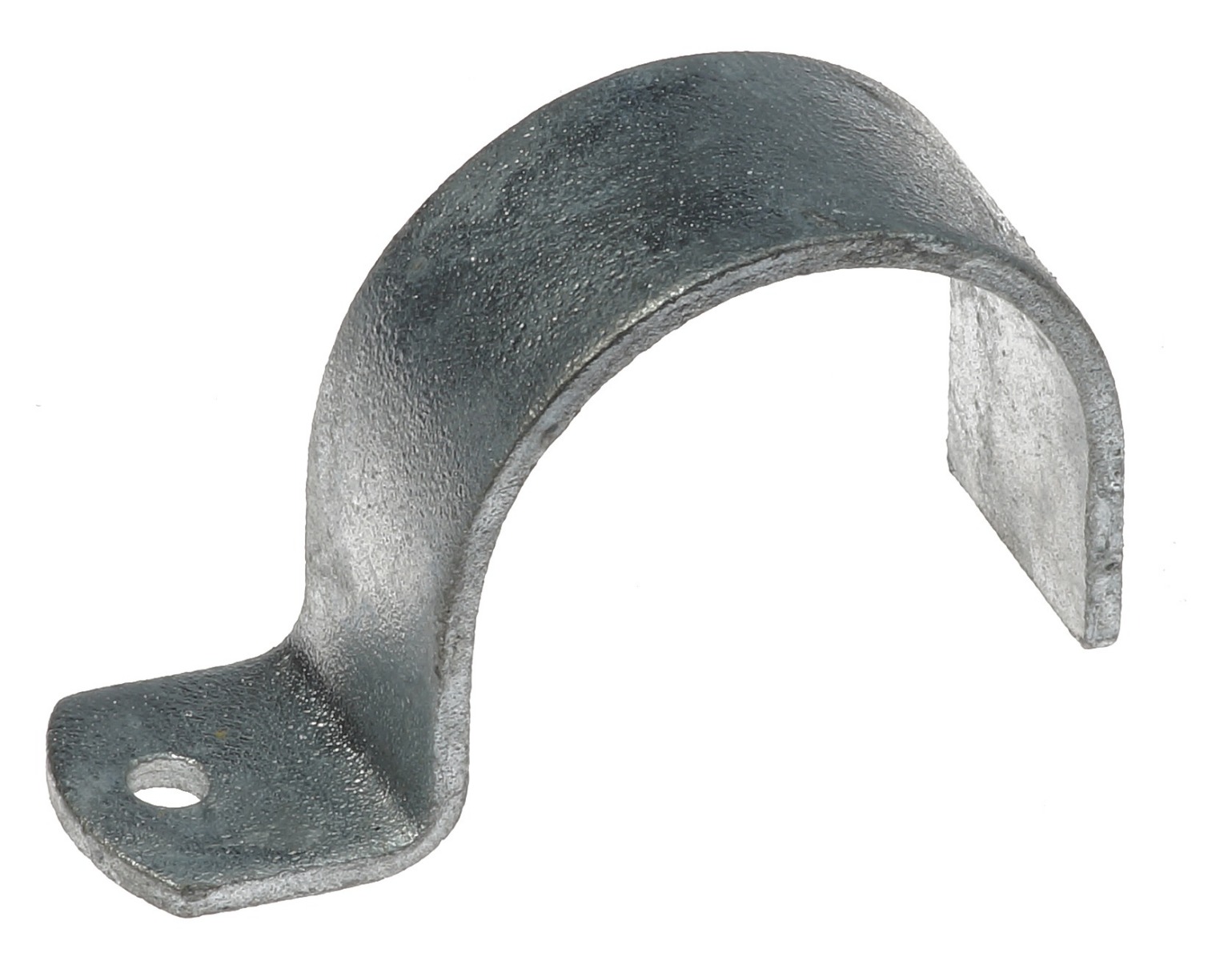 A single-lip hot-dip galvanised steel tube clamp featuring a single mounting hole for securing industrial pipes and conduits.