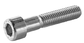 A zinc-plated M10x60 hex socket head screw with partial threading, used for securing end plugs, on a plain white background.