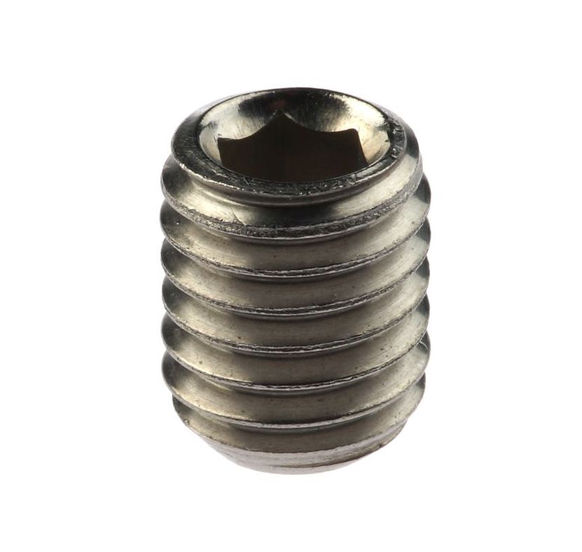 Close-up of a silver hexagonal socket set screw with a durable hot dip galvanised threaded finish.