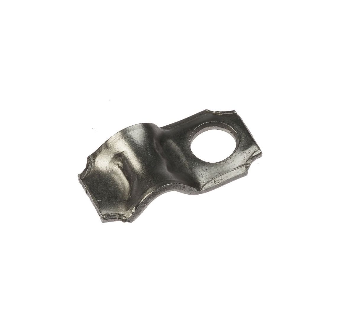 Stainless steel wire clamp with a single mounting hole, designed for securing 2mm diameter cables to surfaces.