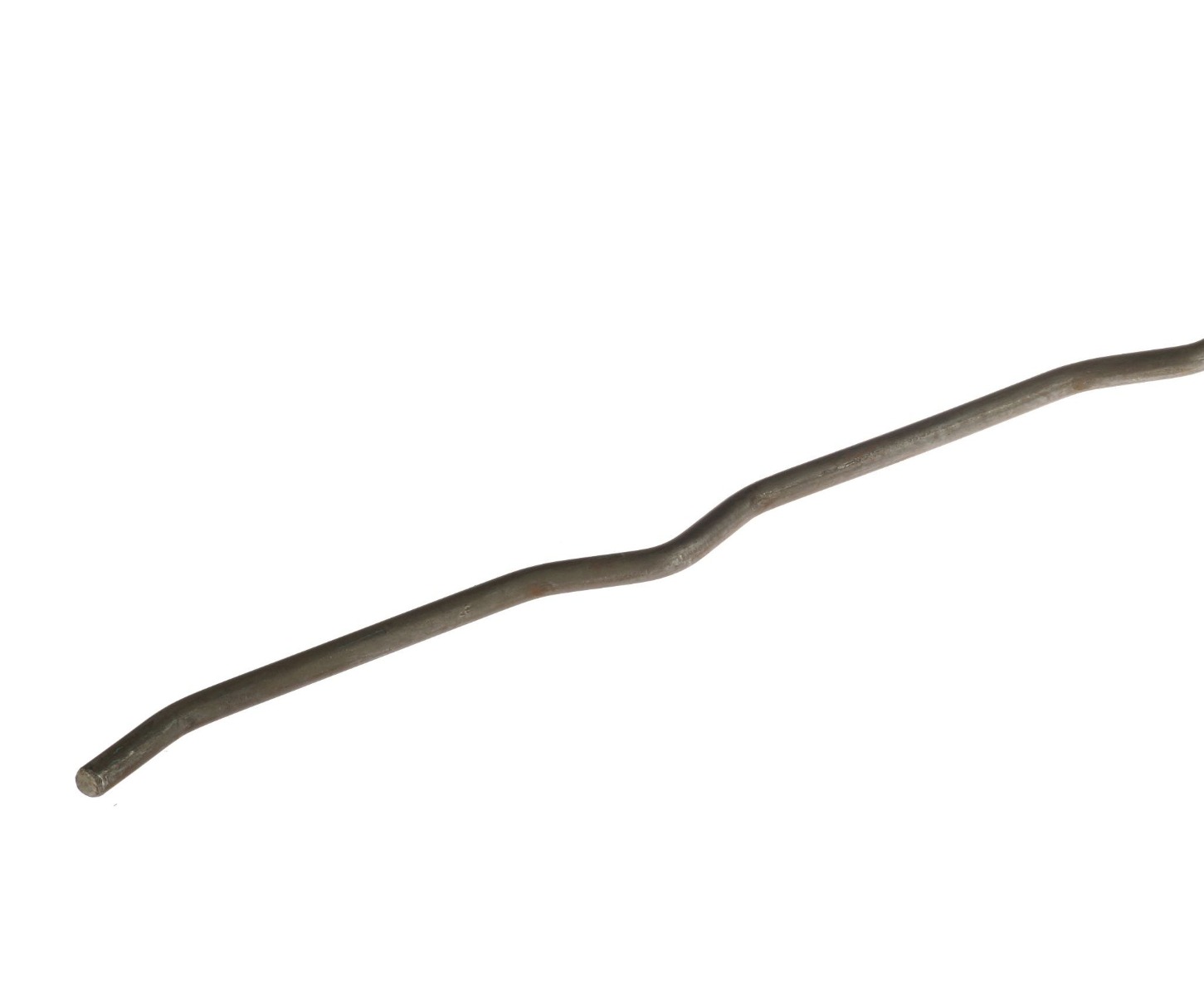 A long, thin 8mm diameter black steel tension rod with subtle bends, isolated on a white background for industrial use.