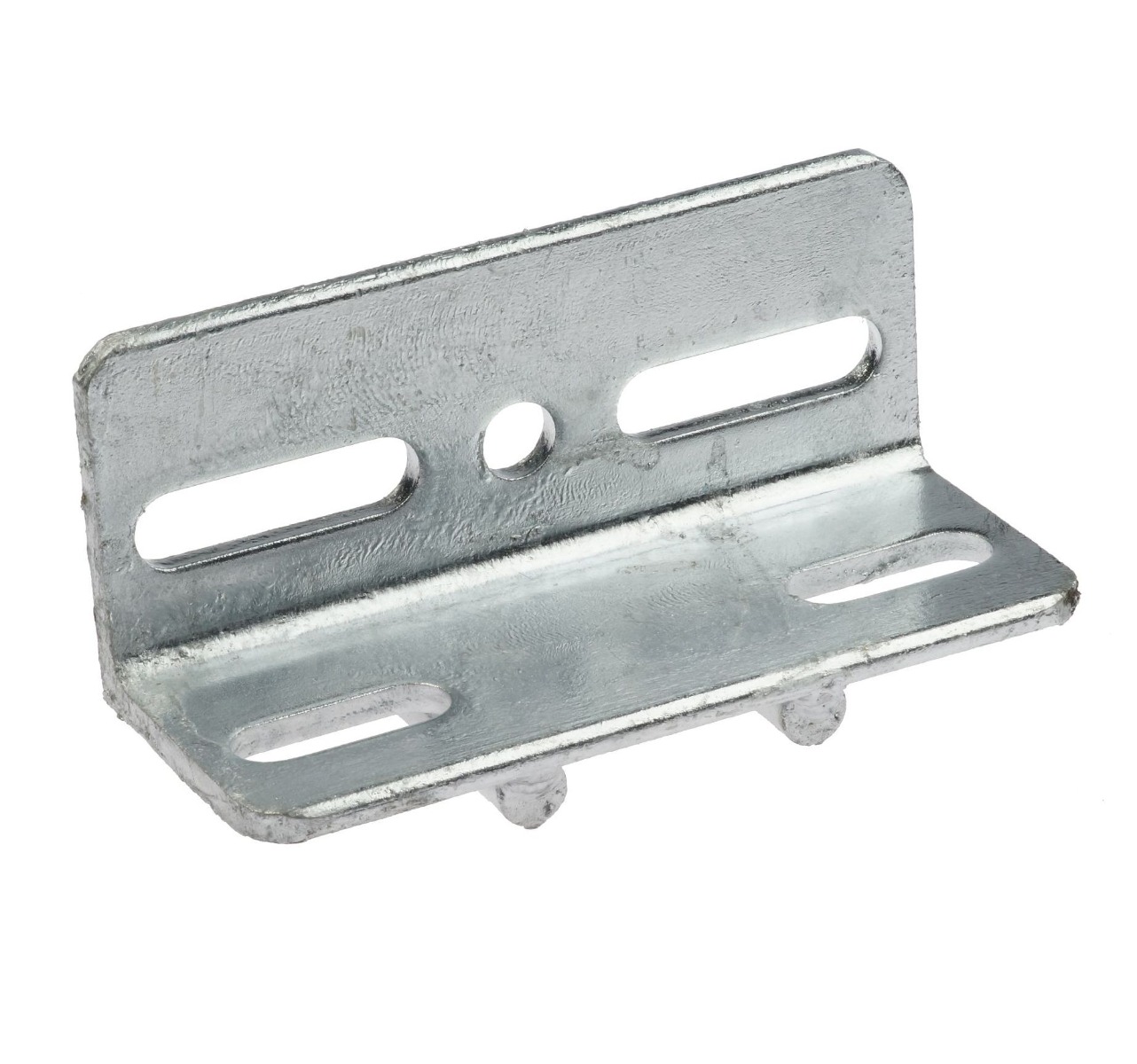 A hot-dip galvanised L-shaped metal corner piece with slotted holes and anti-turn tabs for secure and stable mounting.