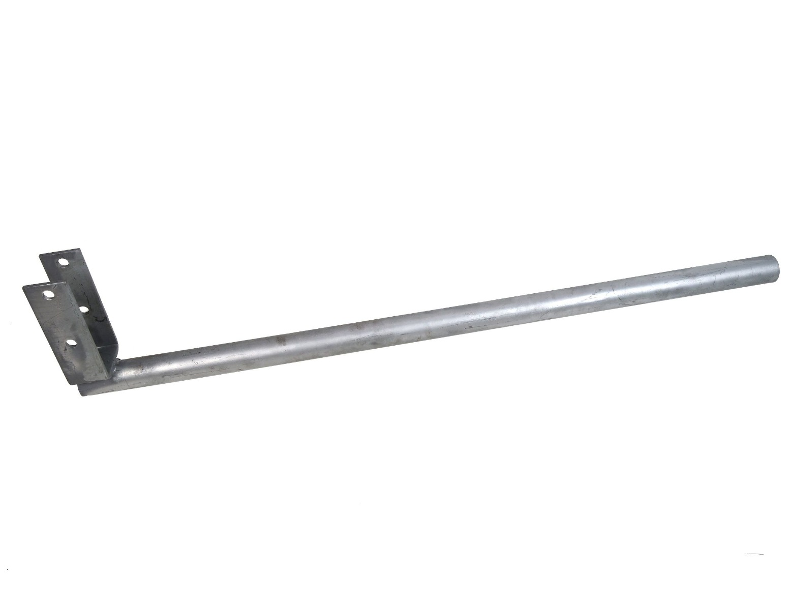 Hot-dip galvanised steel plug-in extension arm with a bracket for mounting and a long horizontal metal pipe.