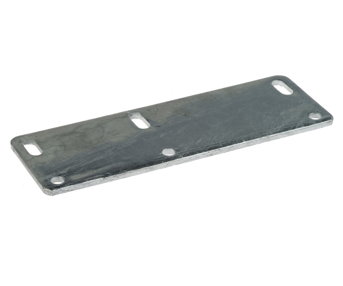 A rectangular hot-dip galvanised steel extended plate with multiple mounting holes and slots for secure tube clamp installations.