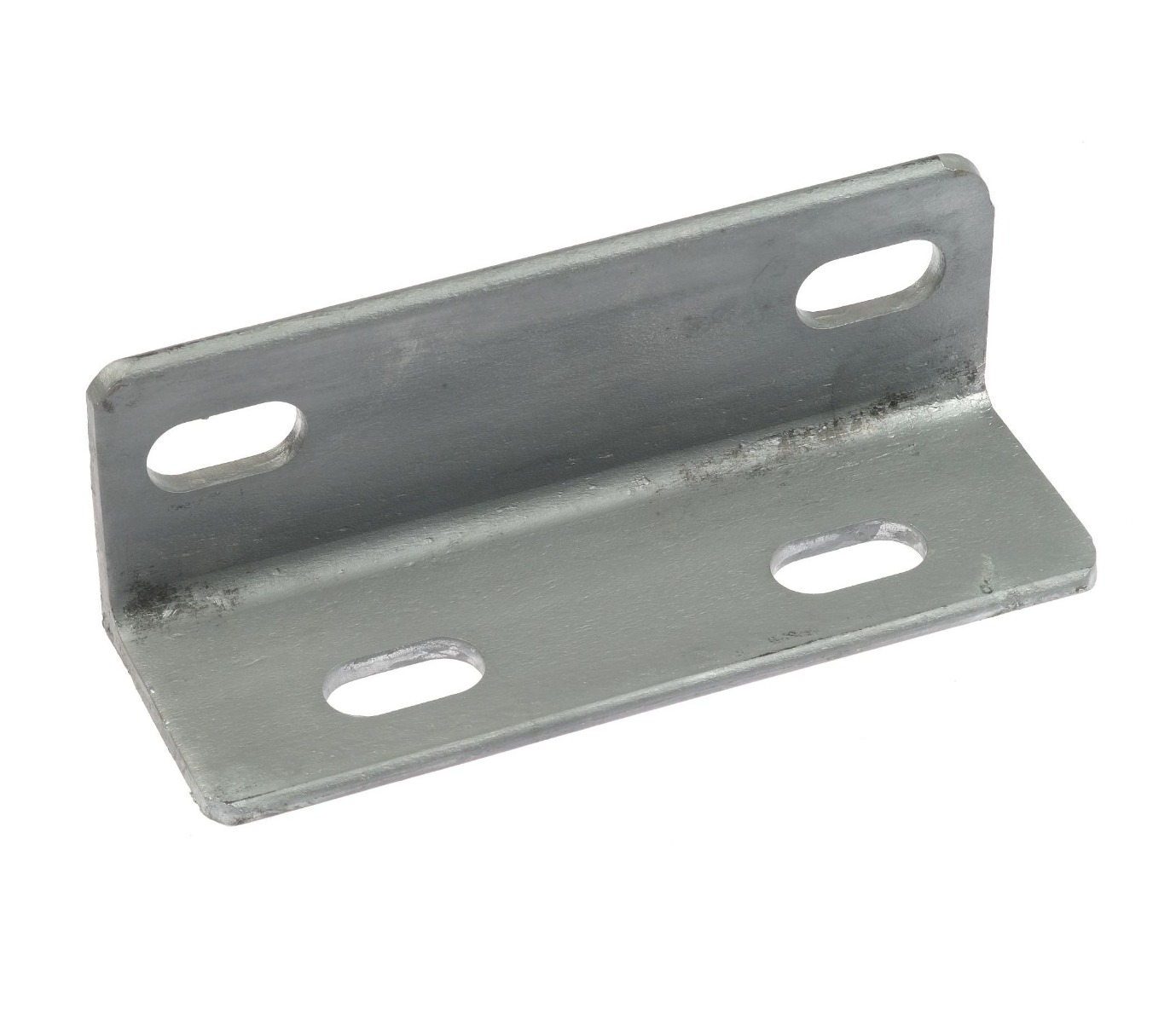L-shaped hot-dip galvanised steel corner piece featuring four slotted mounting holes for structural reinforcement and fastening.