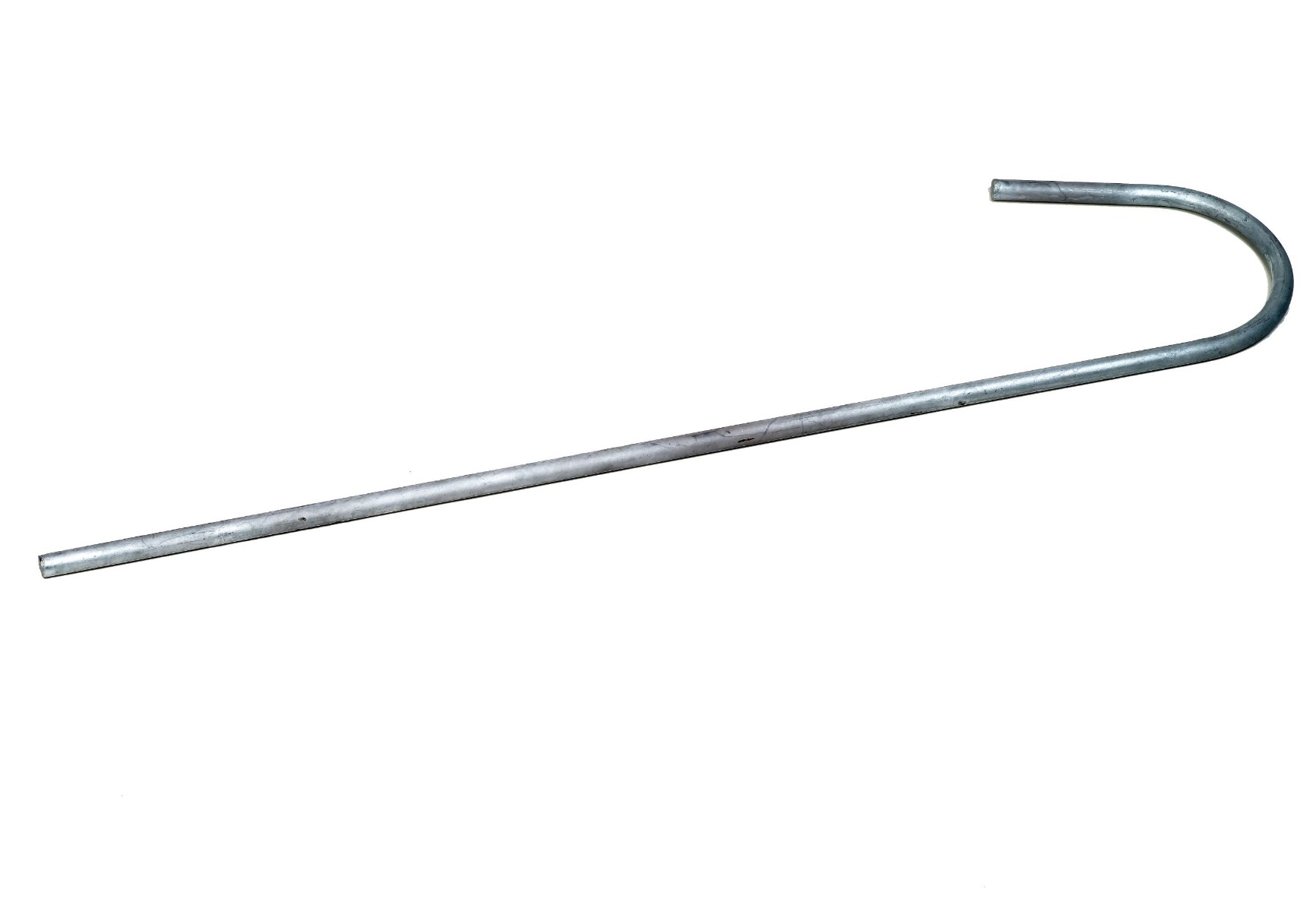 A sixty centimeter long hot-dip galvanised steel rod featuring a ten millimeter diameter and a hook-shaped top end.