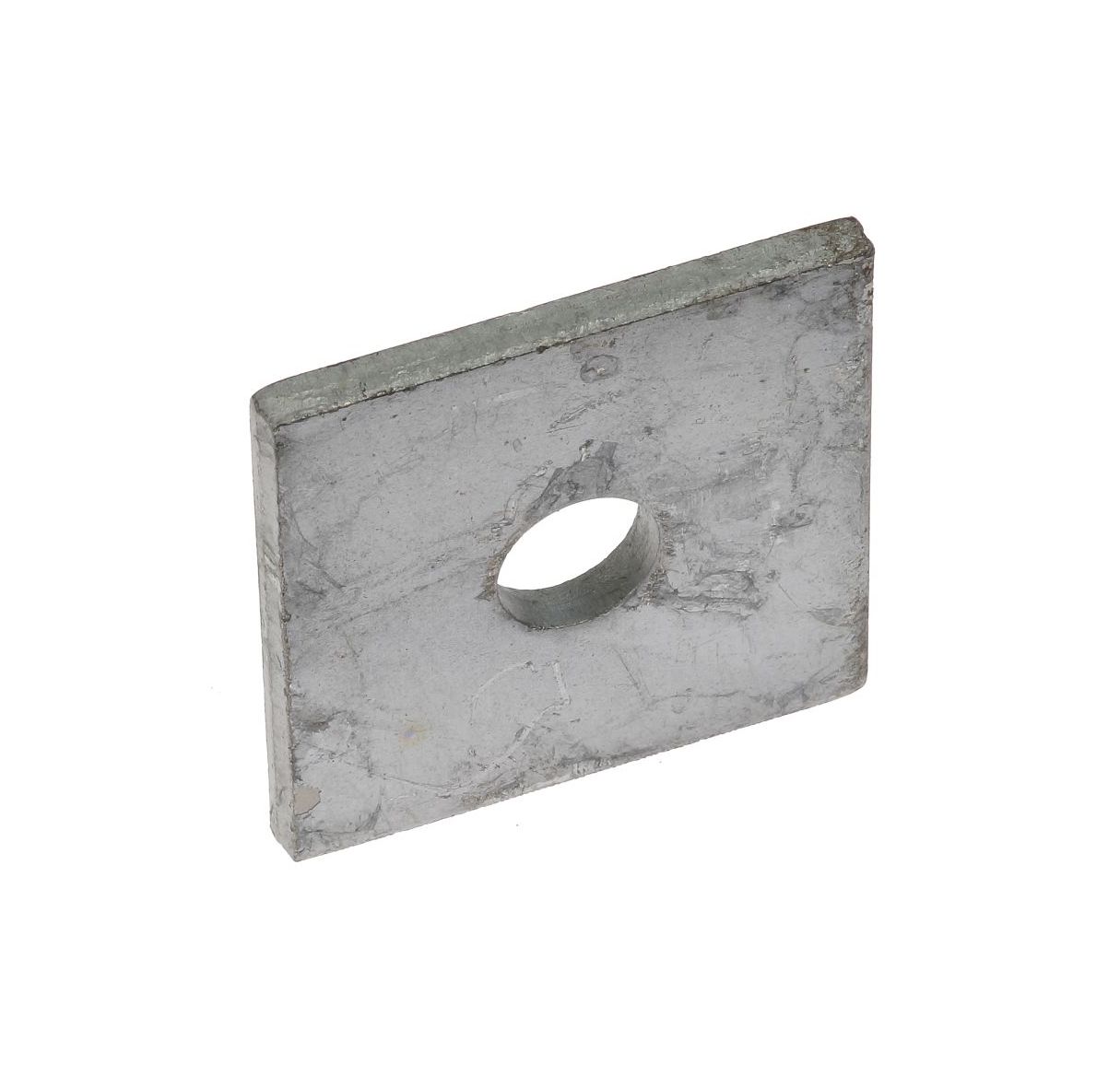Square hot-dip galvanised metal top angle plate with a center hole for securing double rod mesh fencing.
