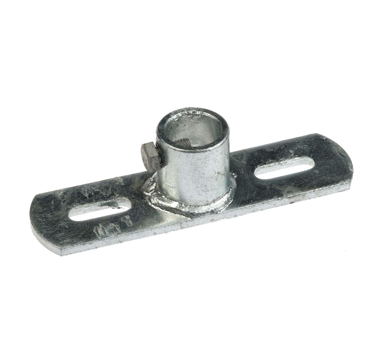 A hot-dip galvanised steel wall plate IT-31 featuring a central socket with a set screw and two slotted mounting holes.
