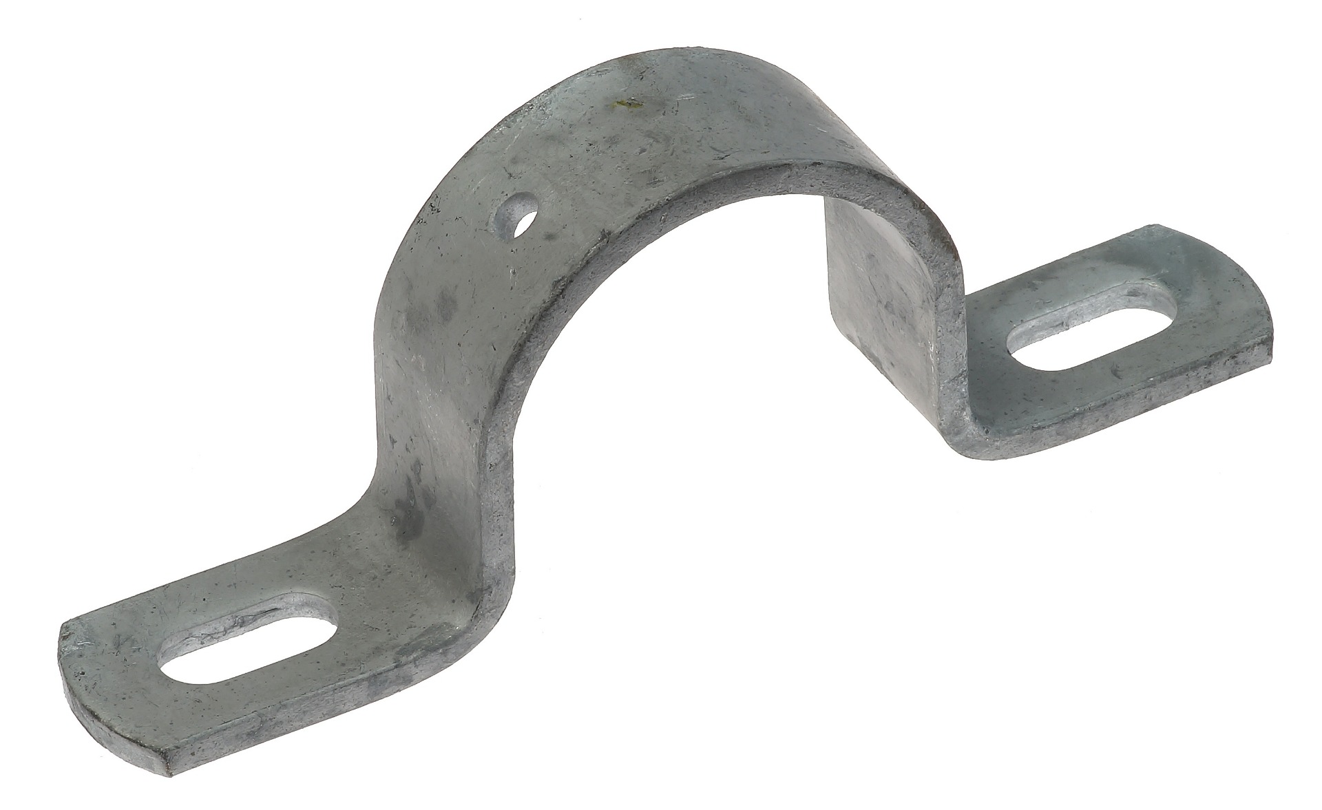 A heavy-duty galvanized metal U-shaped edge board bracket featuring two elongated mounting holes and a central top hole.