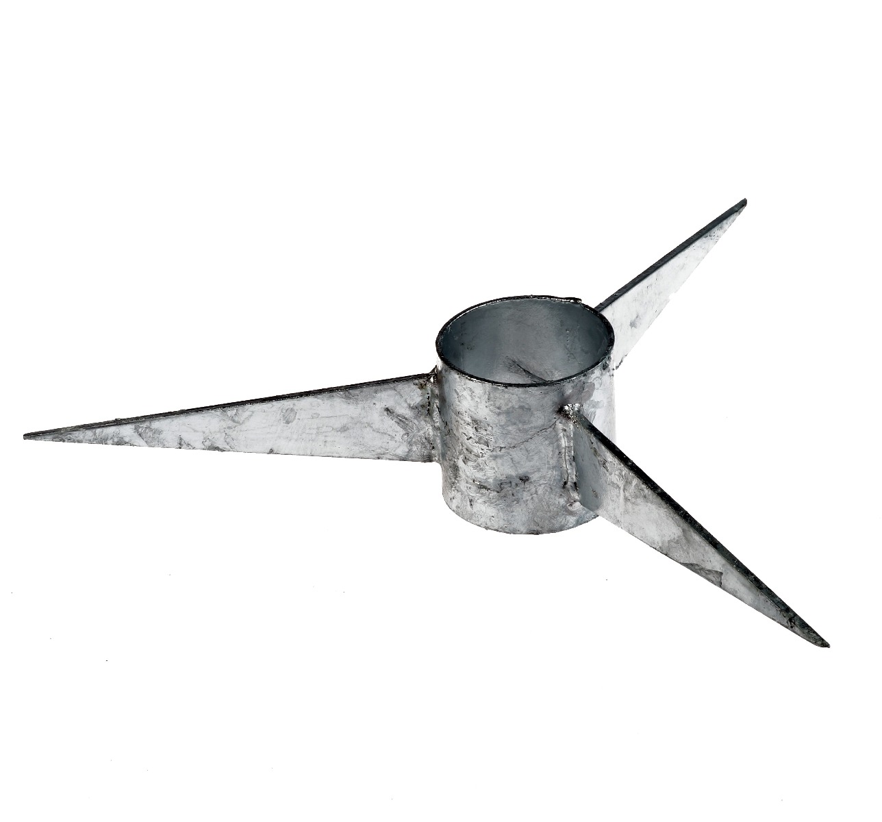 Three-pronged hot-dip galvanized metal rotary spike used as a security deterrent on top of perimeter fences and walls.