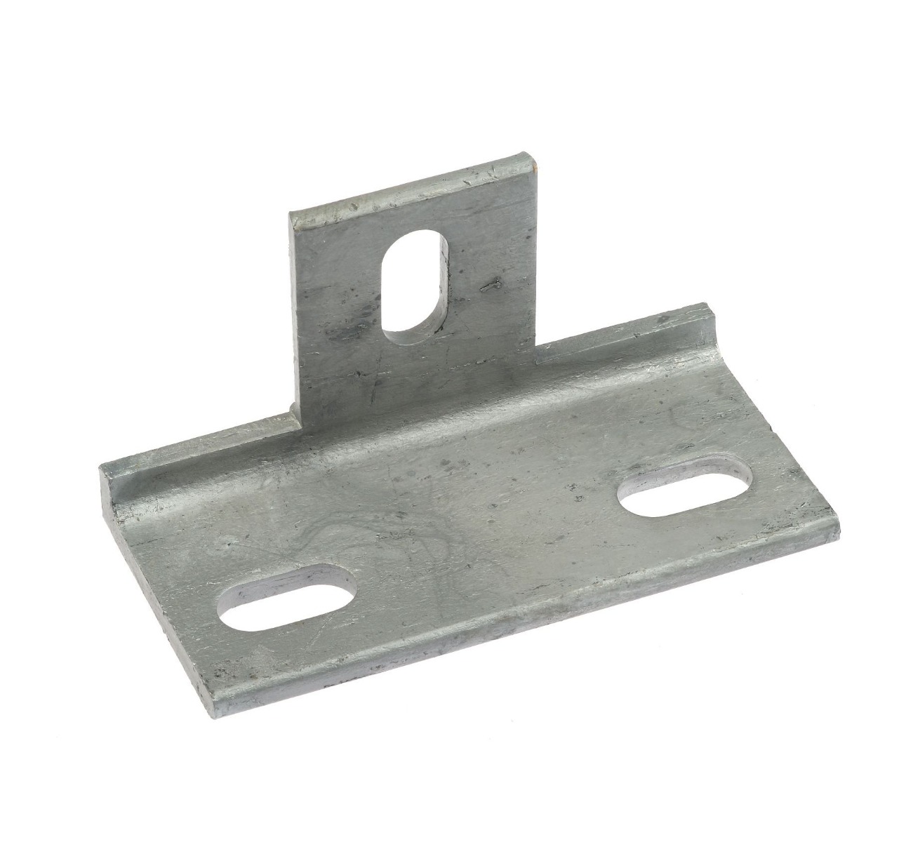 A durable hot-dip galvanized steel corner piece with three slotted holes designed for structural mounting and secure connections.