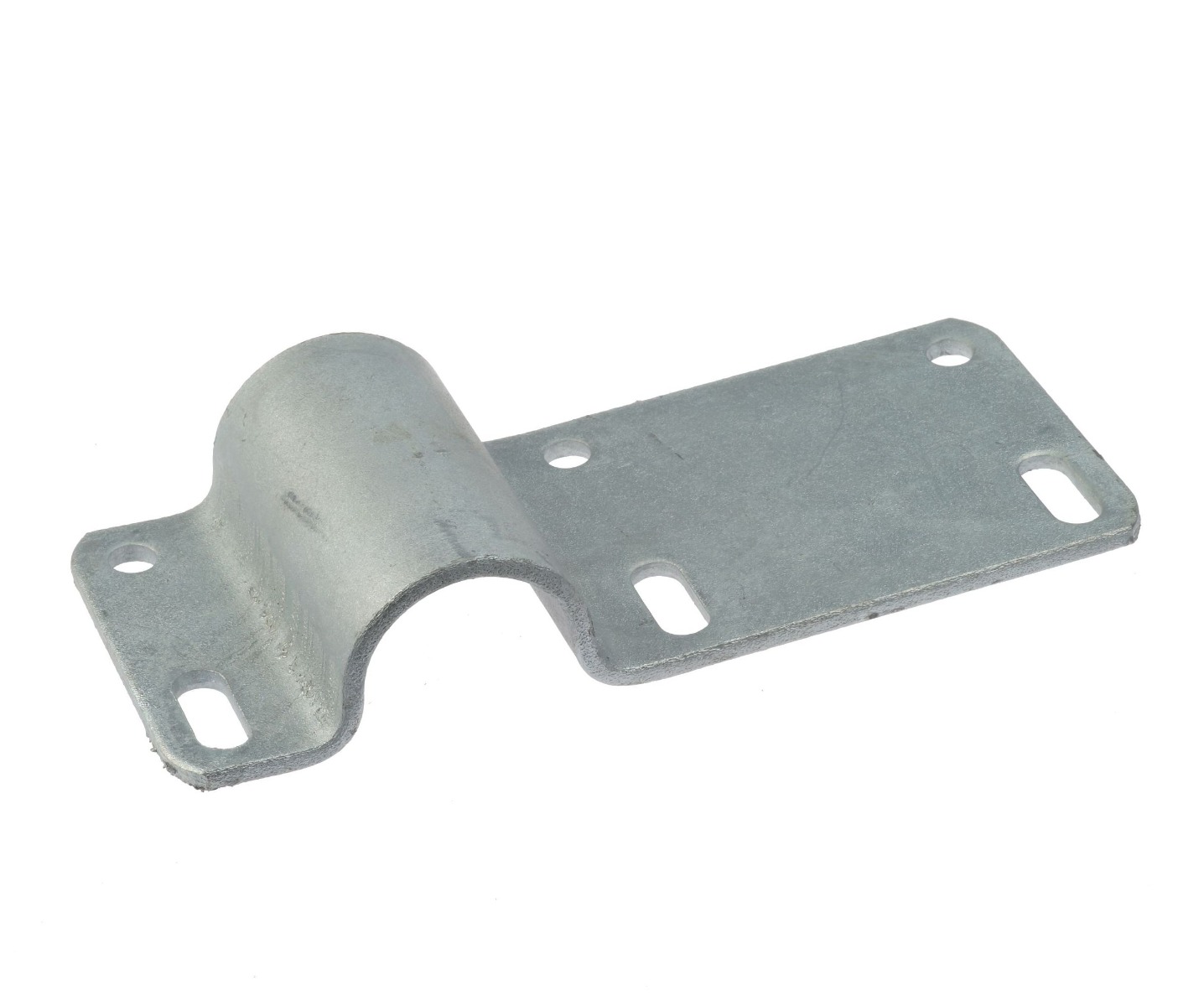 Durable hot dip galvanized steel tube clamp featuring a semicircular bracket and a long plate with multiple mounting holes.