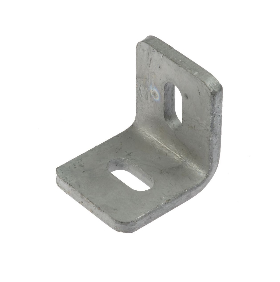 A durable hot-dip galvanized L-shaped wall corner connection bracket featuring two slotted holes for easy and adjustable mounting applications.