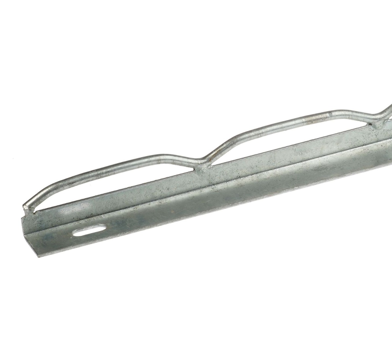 A close-up view of a hot-dip galvanized steel wire connection profile used for securing triangle mesh fence panels.