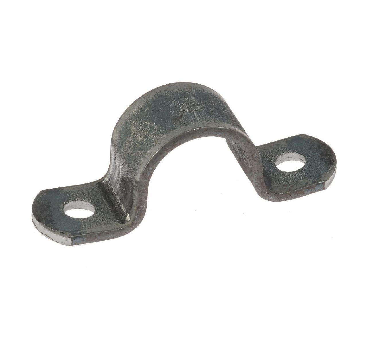 Close-up of a heavy-duty black steel saddle bracket strip featuring a curved center and two flat ends with mounting holes.