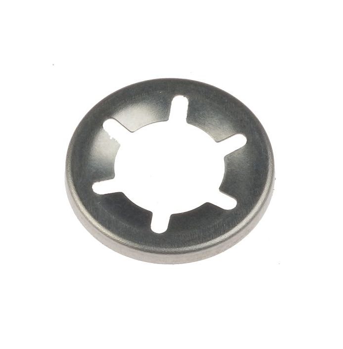 A circular stainless steel 304 end section fastener with internal teeth designed for secure grip on shafts.