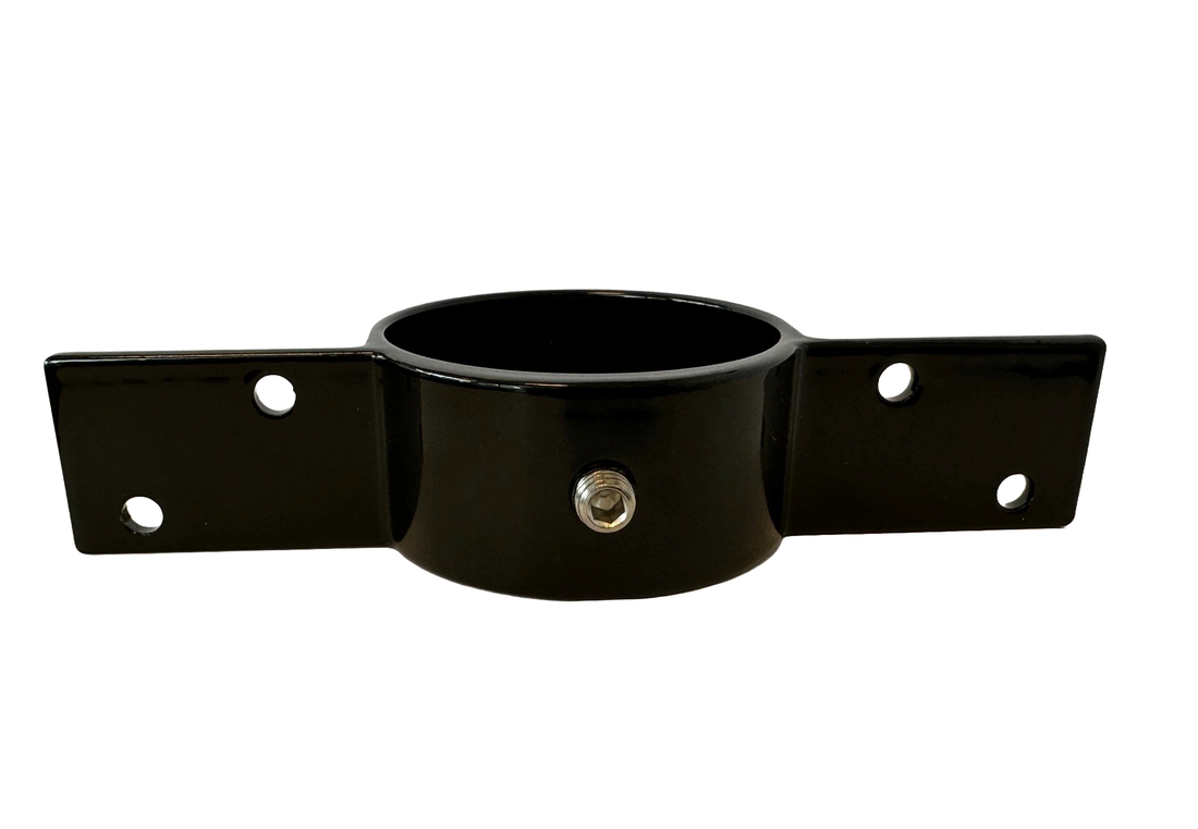 Aluminium wood fence bracket intermediate model RAL 9005 black with mounting hardware, separate bracket with lips for installing timber fence panels on round 60 mm steel post