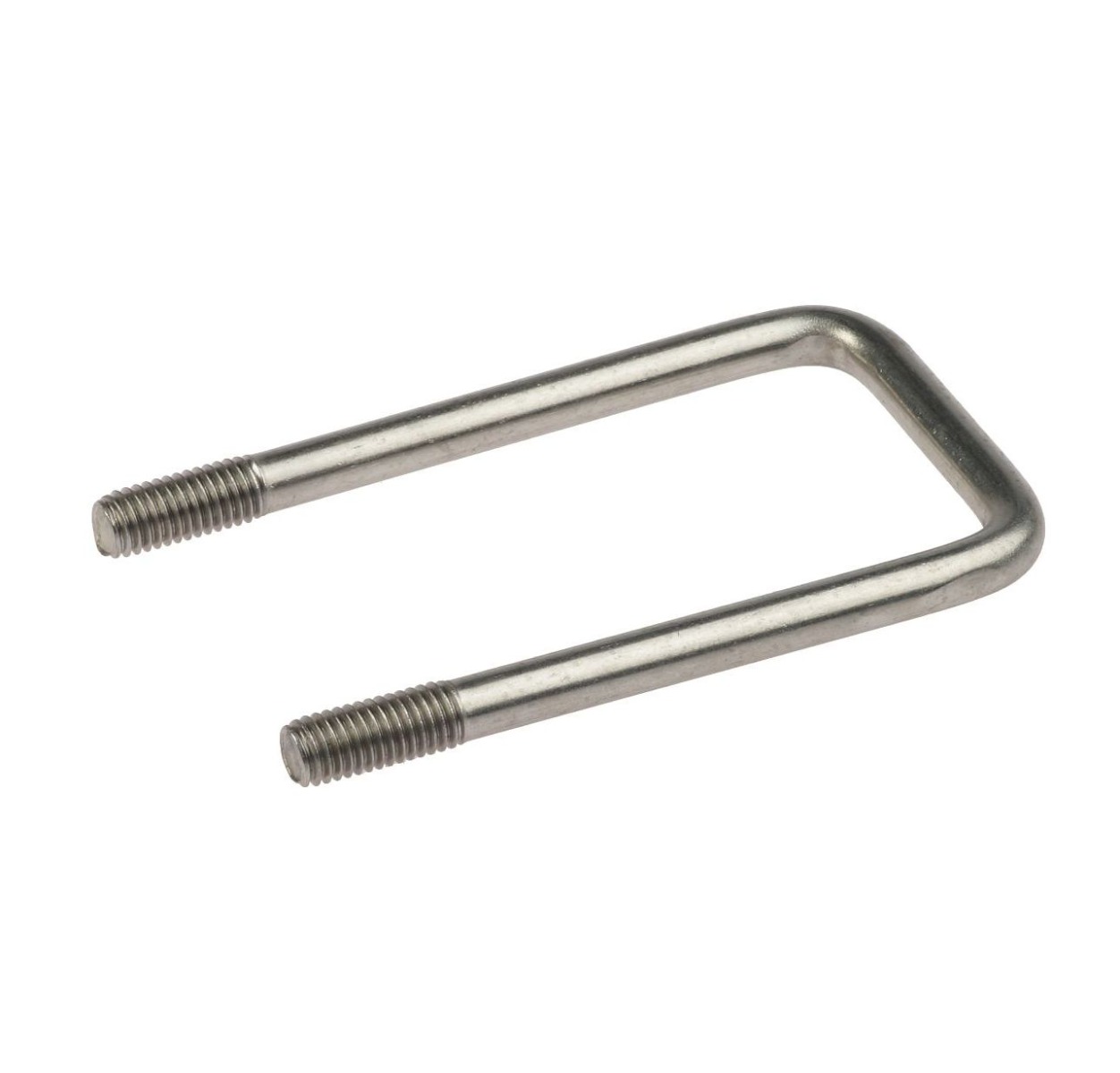 A rectangular stainless steel U-bolt with threaded ends, designed for securing double wire mesh panels to square posts.