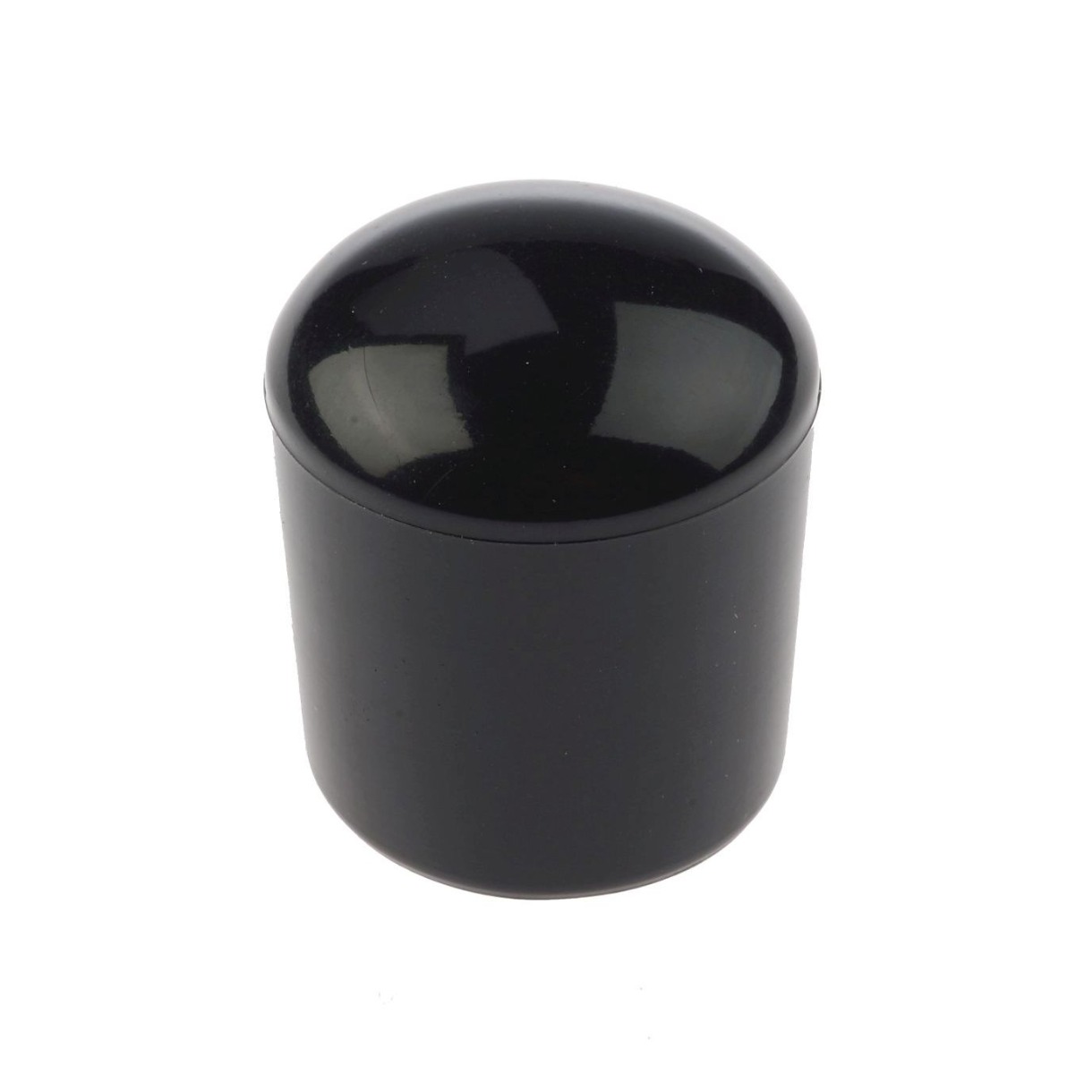 Single round black plastic post cap with a glossy domed top for protecting fence posts or pipe ends.