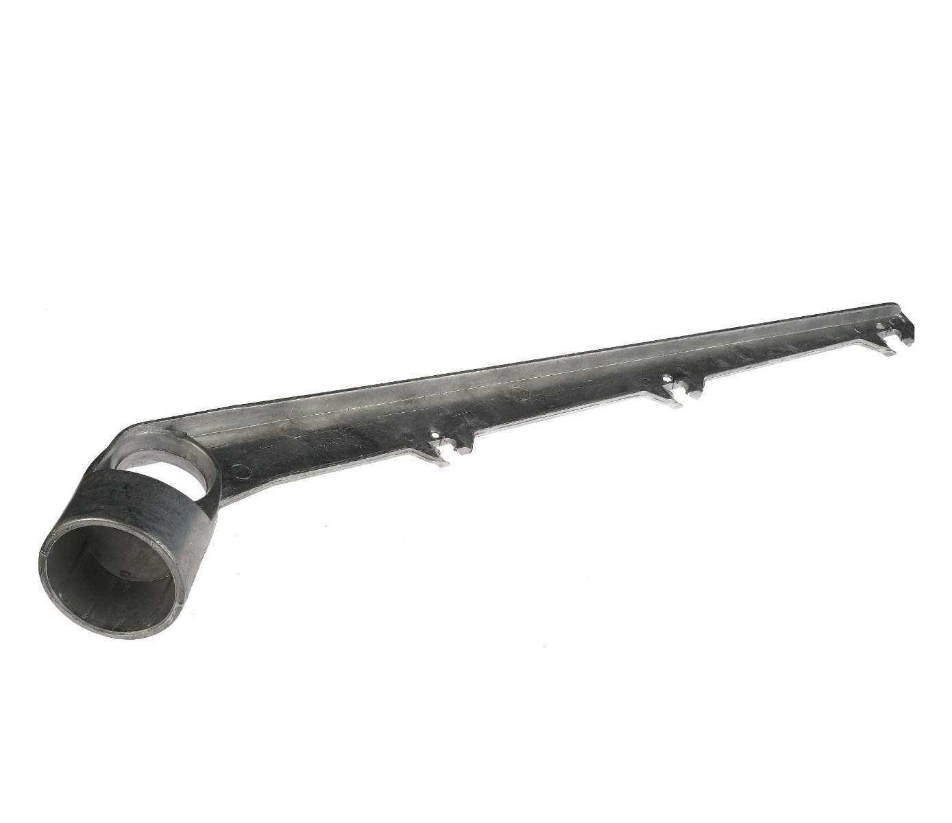 A single aluminium 45-degree barbed wire arm fitting featuring three wire slots for secure perimeter fencing installations on posts.