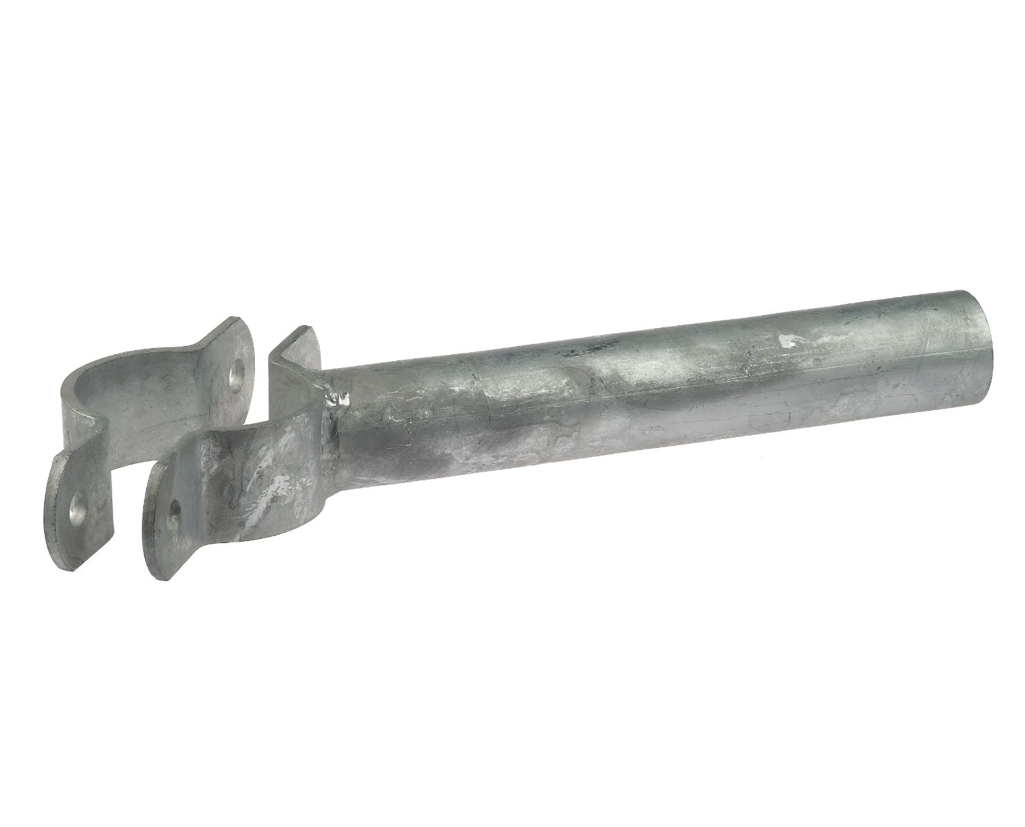 A single hot-dip galvanized steel sliding part for two-inch pipes, with a bolt-on clamp featuring three pre-drilled holes.
