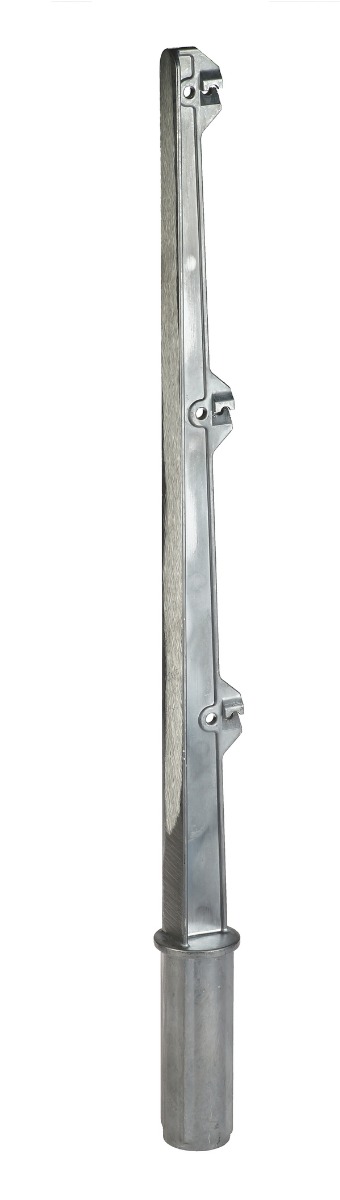 A single straight aluminium barbed wire arm featuring three wire notches and a 42mm tube fitting for security fencing.