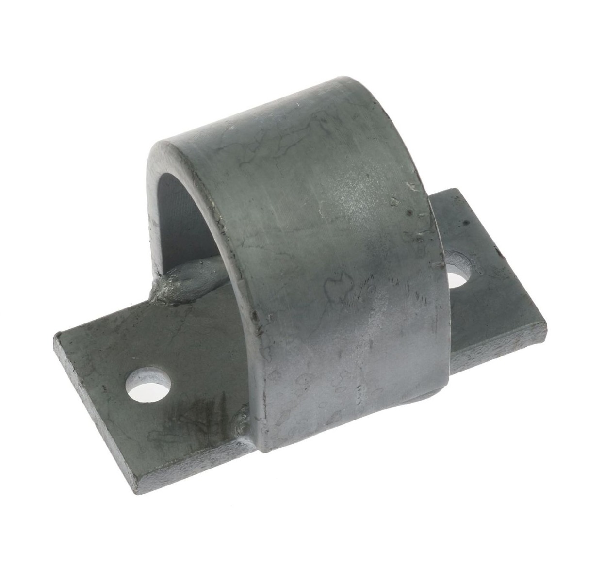 A small hot-dip galvanised metal locking bracket with a flat base and two mounting holes for securing isolating grids.