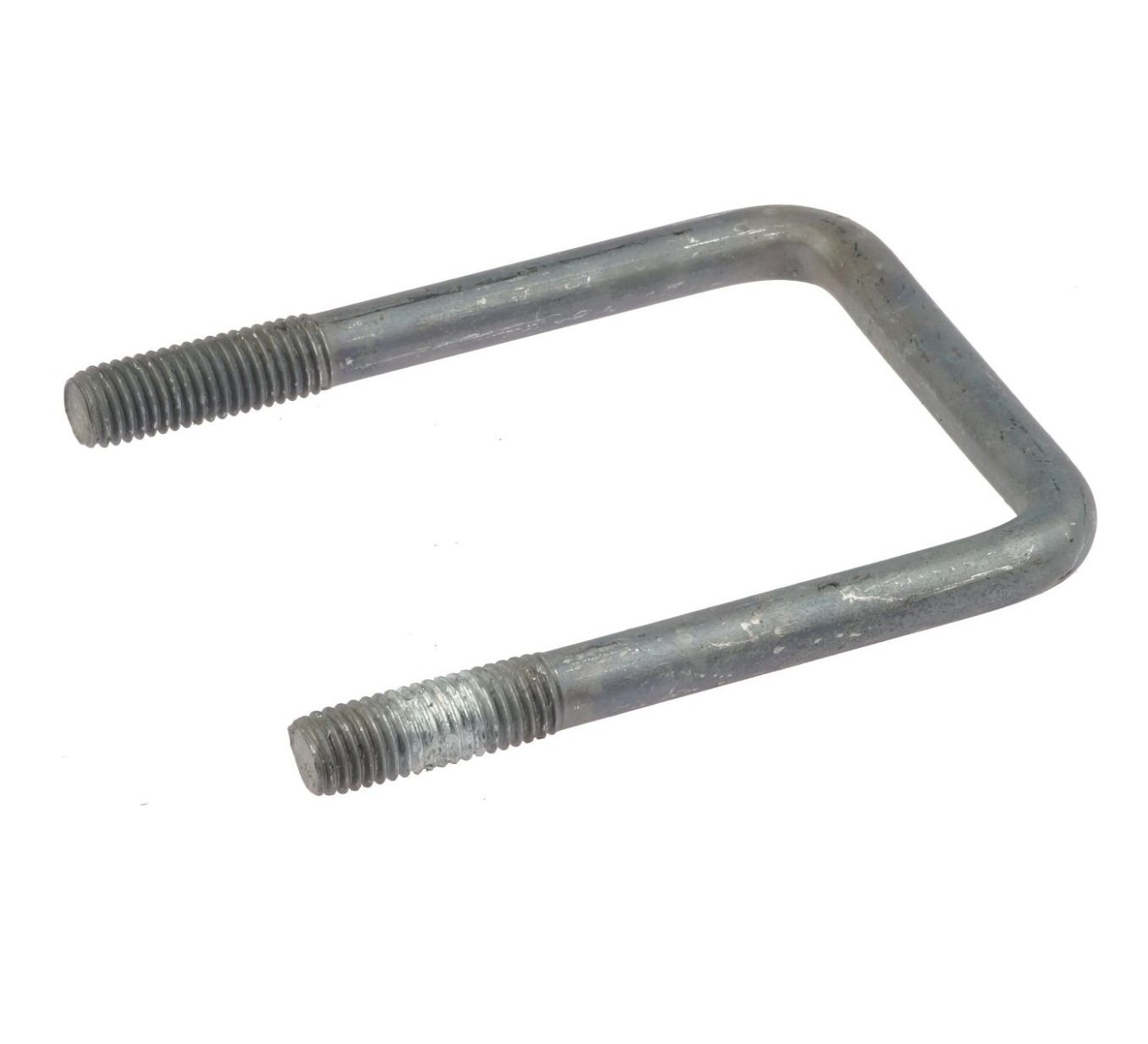 Durable square-shaped metal U-bolt with a straight back and threaded ends, featuring a protective hot-dip galvanised coating against corrosion.